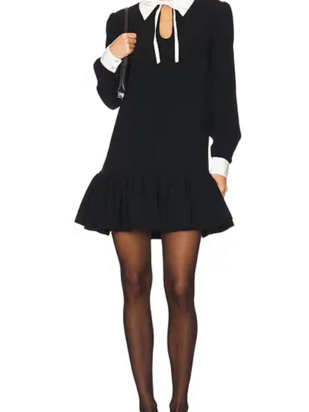 Cinq a sept Black Long-Sleeve Mini Dress with White Collar - Picture 2 of 7